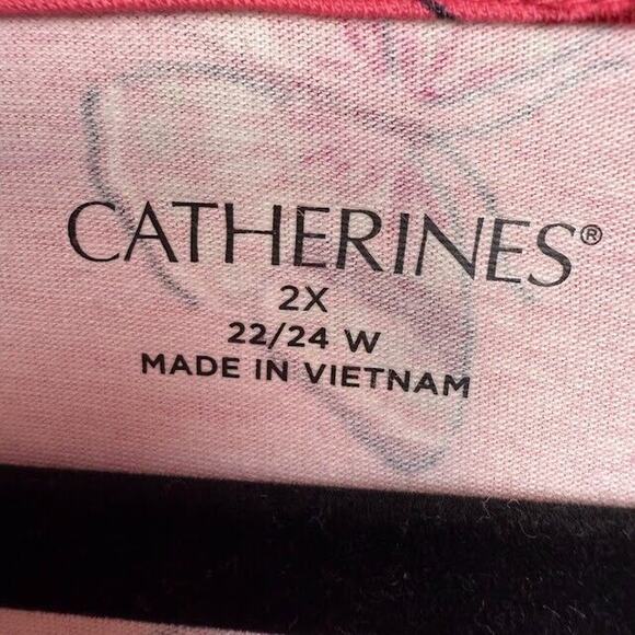 Butterfly Blouse Womens 2X Pink Pullover Short Sleeve Scoop Neck Top Stretch - Picture 4 of 8